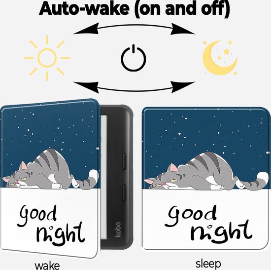Lunso Geschikt voor Kobo Libra Colour hoes (7 inch) - sleepcover - Lazy Cat van Lunso — afbeelding 5