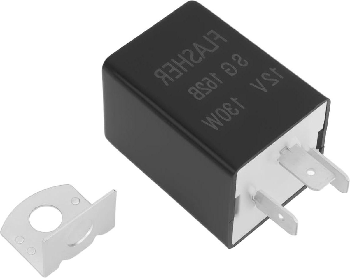 12V 3-Pin Flasher Elektronisch Relais met Verwijderbare Metalen Rugleuning - LED Indicator Knipperlicht Relais - Max Power 130W - Universeel voor Auto's en Vrachtwagens .