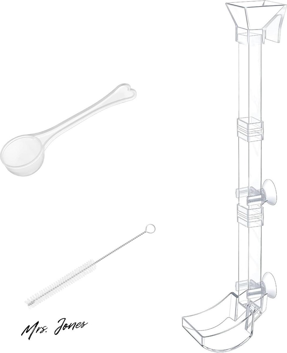 Mrs. Jones Voederdispenser acryl voerschep reinigingsborstel transparant aquaria accessoires 38 cm .