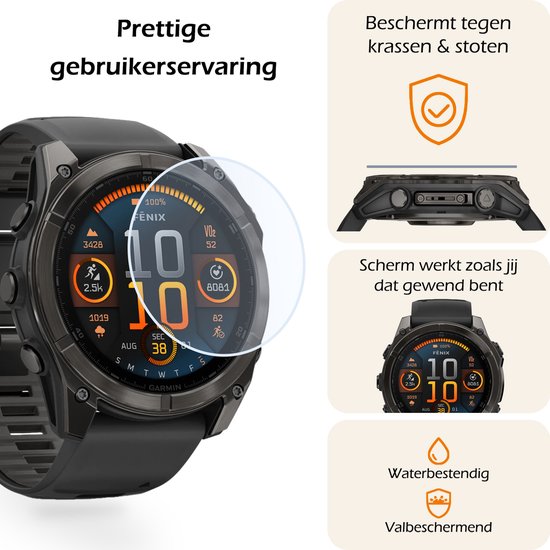 Nomfy schermprotector: beschermt tegen krassen en stoten, scherm werkt zoals gewend, waterbestendig, valbeschermend.
