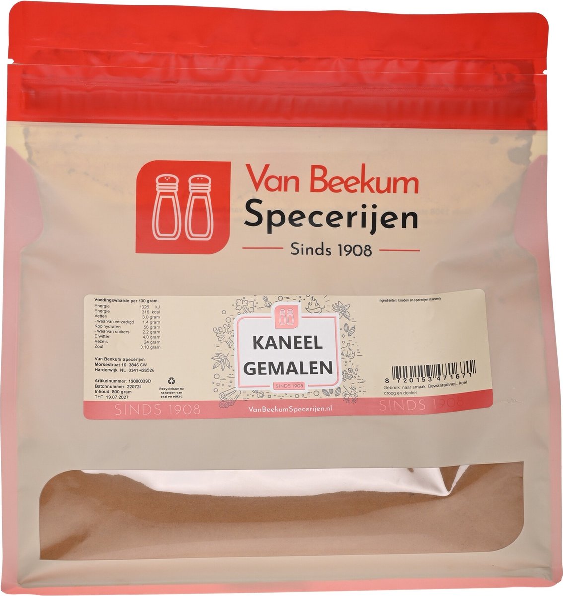 Goedkoopste Van Beekum Specerijen - Kaneel Gemalen - 800 gram (hersluitbare stazak