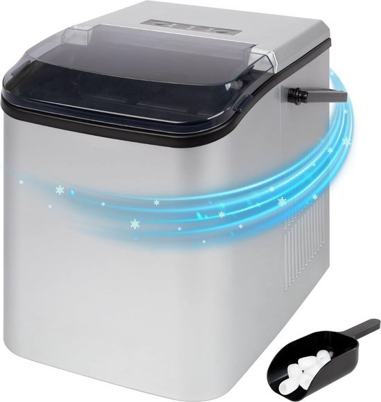 IJsmachine, ijsblokjesdispenser, maak 10-12 kg ijs in 24 uur, ijsblokje klaar in 6-8 minuten, groot helder kijkdeksel, met handvat ontworpen met geluidsarme bediening, voor thuiskantoorfeest