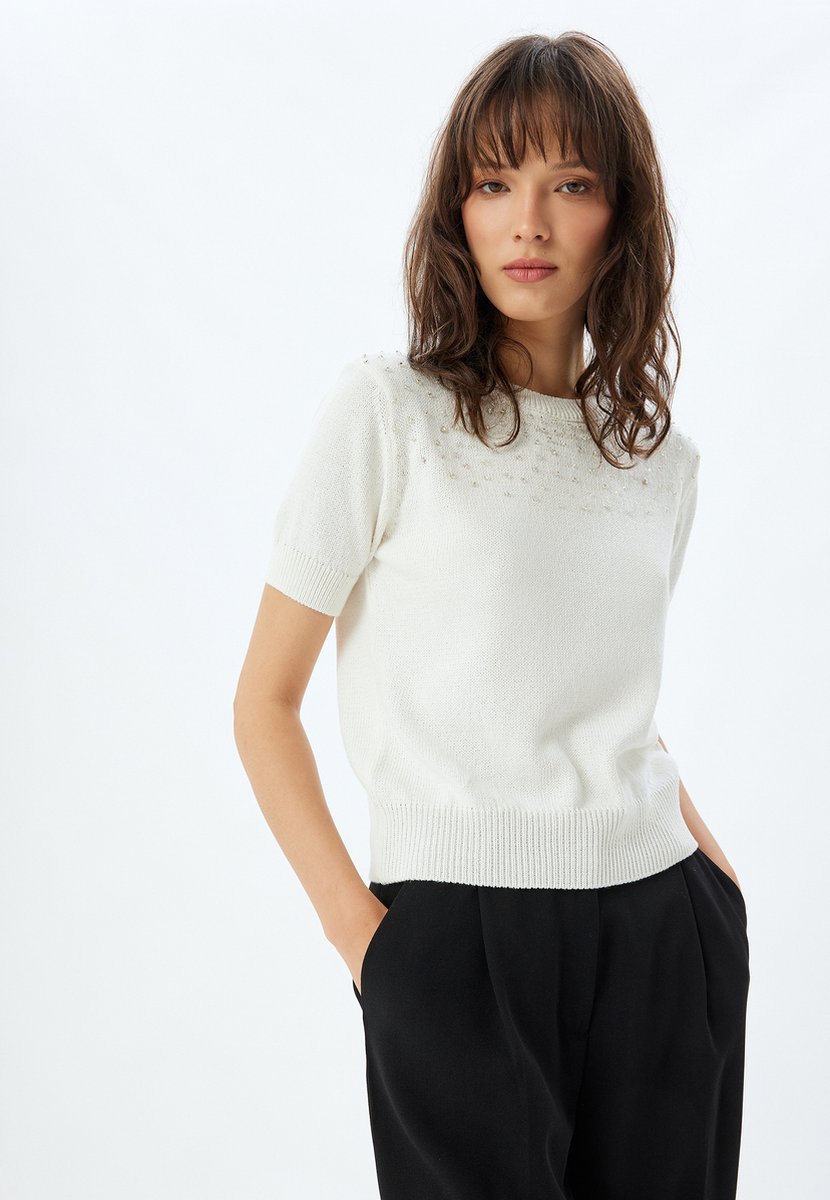 Ronde kraag Met kralen Sweater