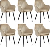 Bol.com Colenis® - Lavinia Eetkamerstoel - Set Van 6 - Beige - Velvet - Industrieel - Met armleuning aanbieding