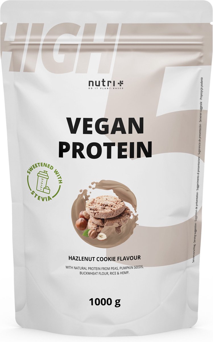 Goedkoopste nutri High 5 Protein - Eiwitpoeder Hazelnut Cookie - Veganistisch proteïnepoeder - met vijf plantaardige eiwitten - glutenvrij en lactosevrij - met stevia - 1000 g