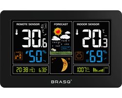 BRASQ Draadloos Weerstation Binnen & Buiten – Met Buitensensor – Weervoorspelling – Hygrometer & Barometer – Inclusief Batterijen