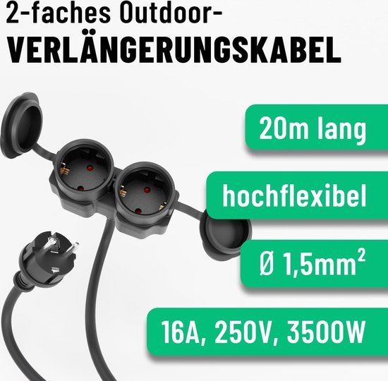 Buiten Wandcontactdoos | Zwart | 3 Stopcontacten | Waterdicht