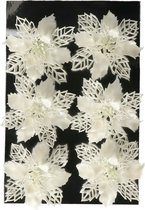 Gerimport Fleurs de sapin de Noël sur clip - 6x pièces - blanc - plastique - décorations de Noël