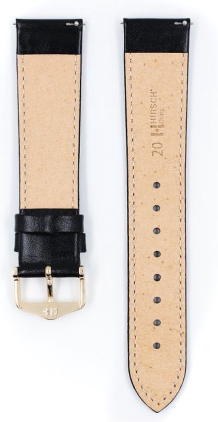 HIRSCH Osiris Horlogebandje - Cow boxleer, 18 mm Breedte bevestiging, glanzend zwart - glanzend zilver Sluit, past op Garmin Uhren, Huawei Watch, Fossil Gen