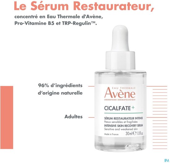 Avène Cicalfate+ Intensive Skin Recovery Serum 30ml, met 96% ingrediënten van natuurlijke oorsprong.