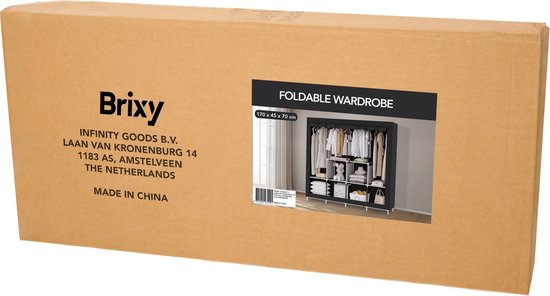 Brixy Kledingkast - Garderobekast - XXL - Kleerkast Opvouwbaar - 175 x 170 x 45cm - Campingkast - Stoffen Vouwkast - Zwart