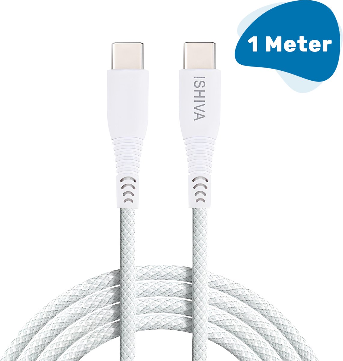 ISHIVA Kabel - USB C naar USB C - USB C Kabel - 3A60W Snellader - USB C naar USB C Kabel - Oplaadkabel - Wit - 1 meter