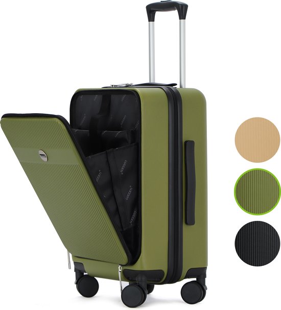 Luccetti - Handbagage koffer 36L - Handbagage trolley met Dubbel TSA Slot - Extra sterke Rits met Voorvak - Unisex - Olive Green