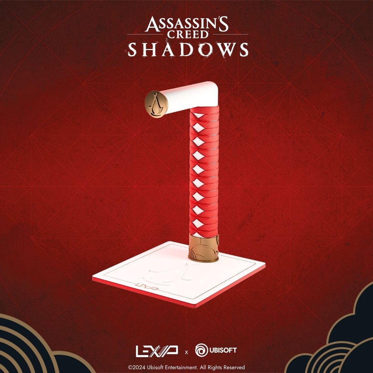 LEXIP X UBISOFT - ASSASSIN'S CREED SHADOWS - Headset- en hoofdtelefoonstandaard - Universeel - Exclusief design - Met stof omwikkeld - zwart, wit, rood