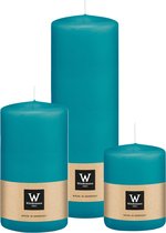 Wiedemann Bougies cylindriques/bougies pilier - lot de 3 - turquoise - 6x8/7x13/7x20 cm