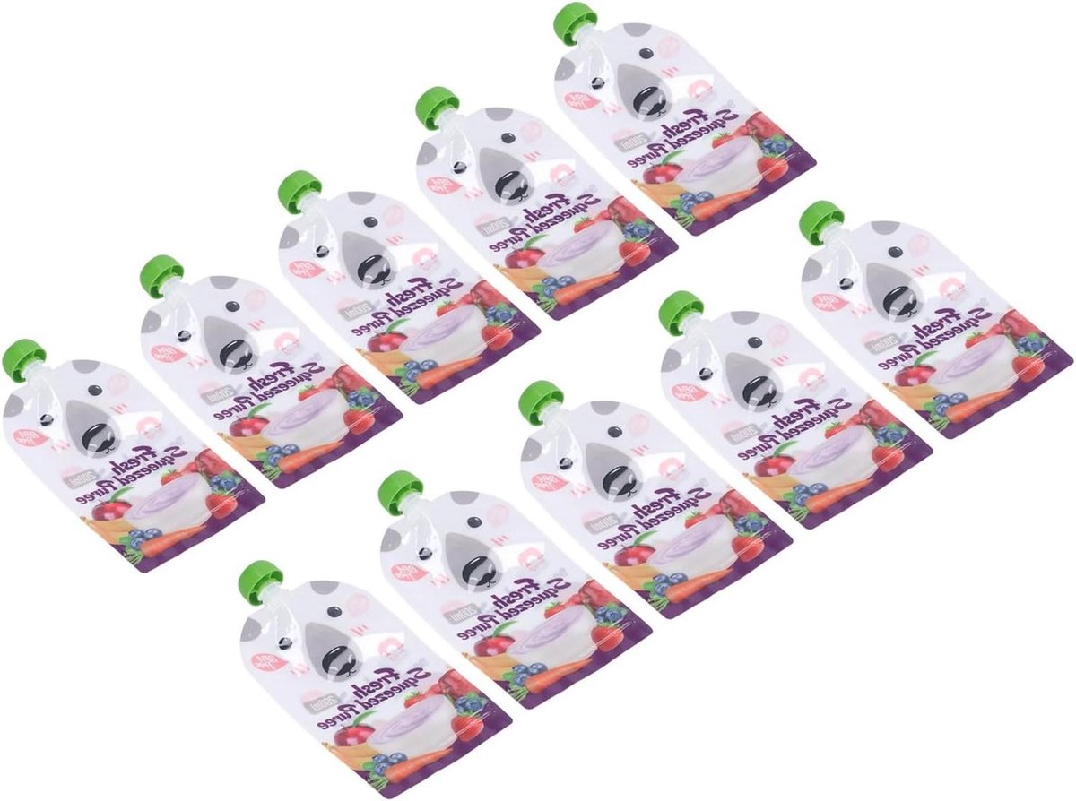 200 Ml Herbruikbare Babyvoedingzak - Draagbare Knijper - Invriesbare Voedselopbergtas voor Fruitpuree - 10 Stuks .