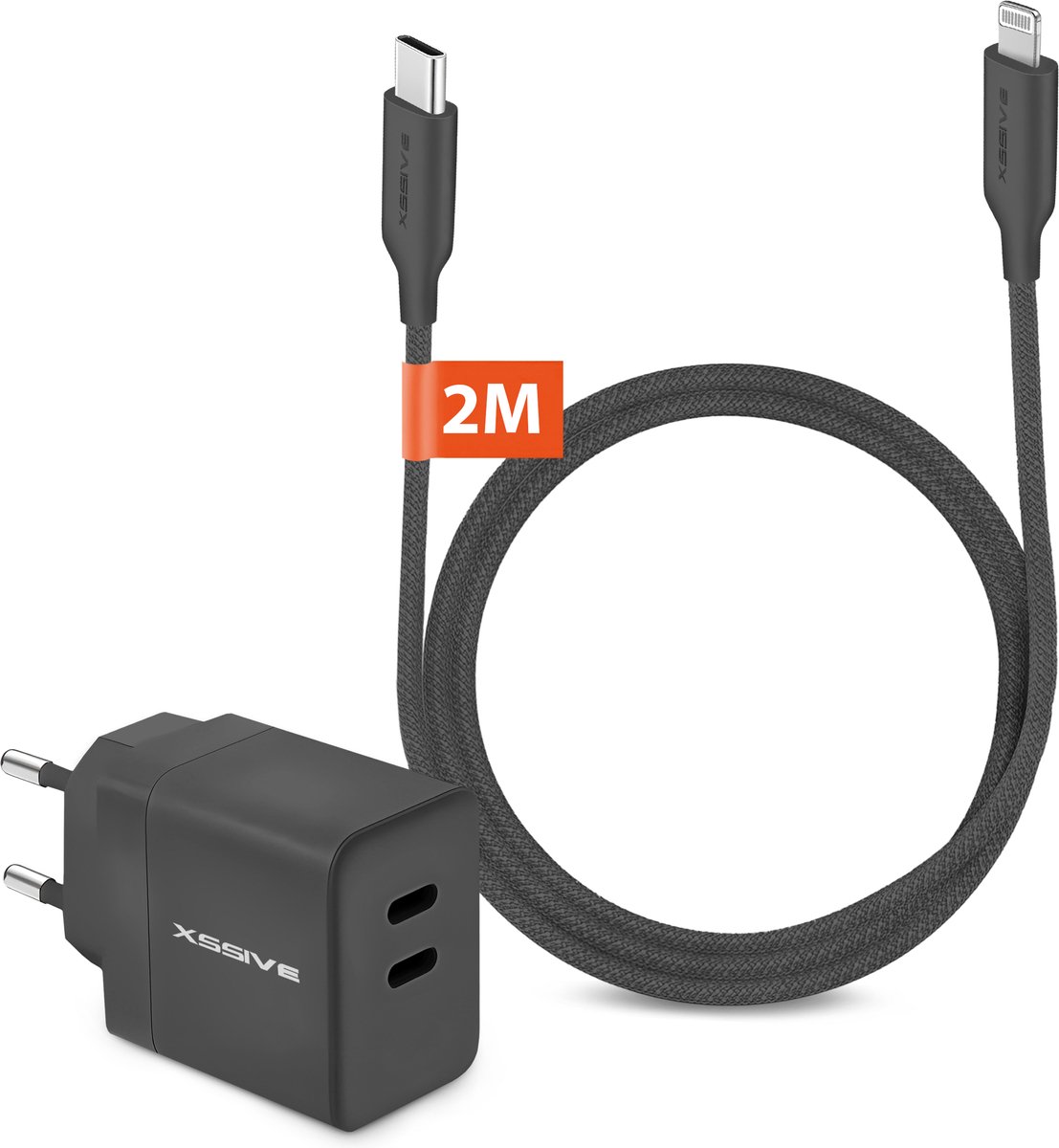 35W Dual USB-C Power Adapter met geschikt voor iPhone Oplader Kabel - 2 Meter
