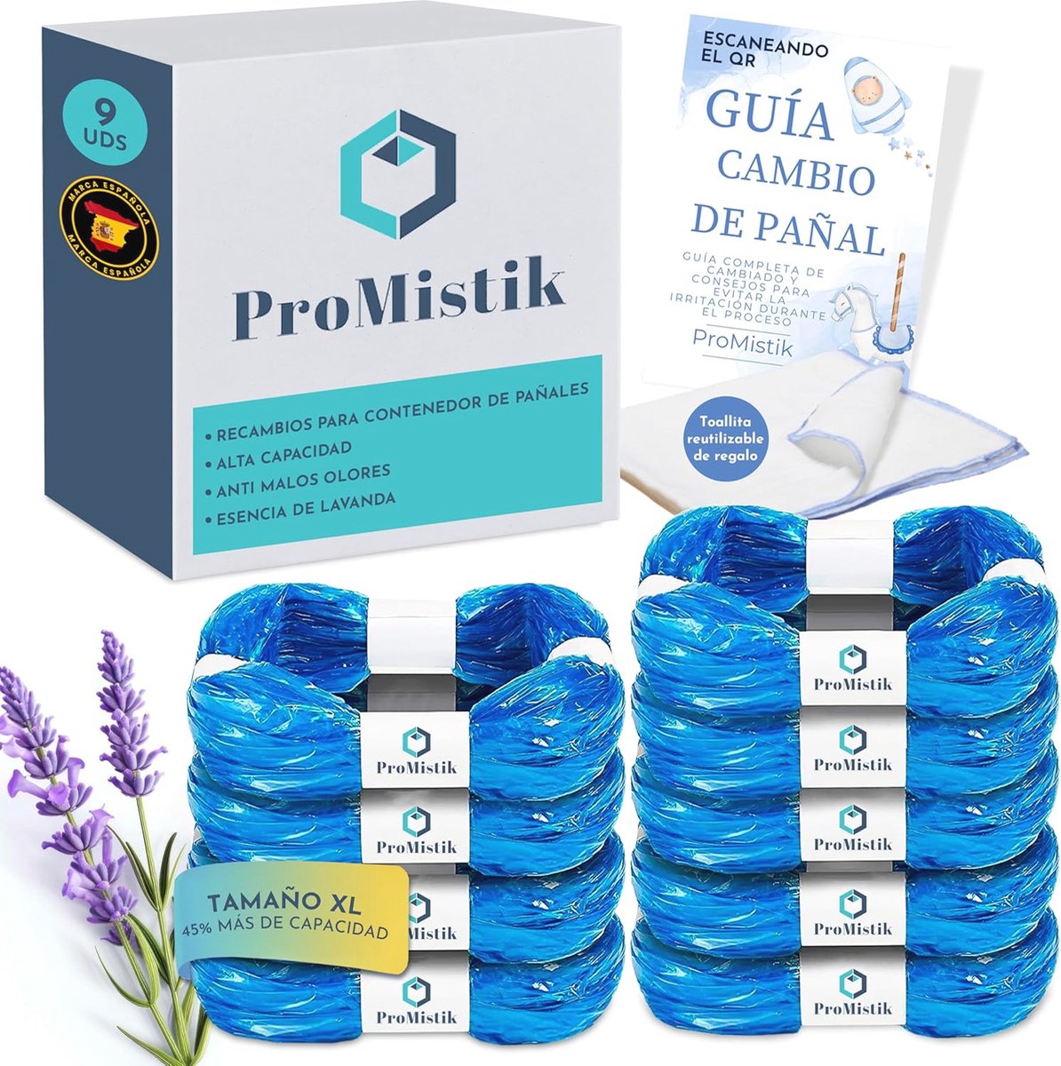 Goedkoopste Navulset voor luiers met lavendelgeur - Voor compatibele luieremmers en containers - 9 stuks