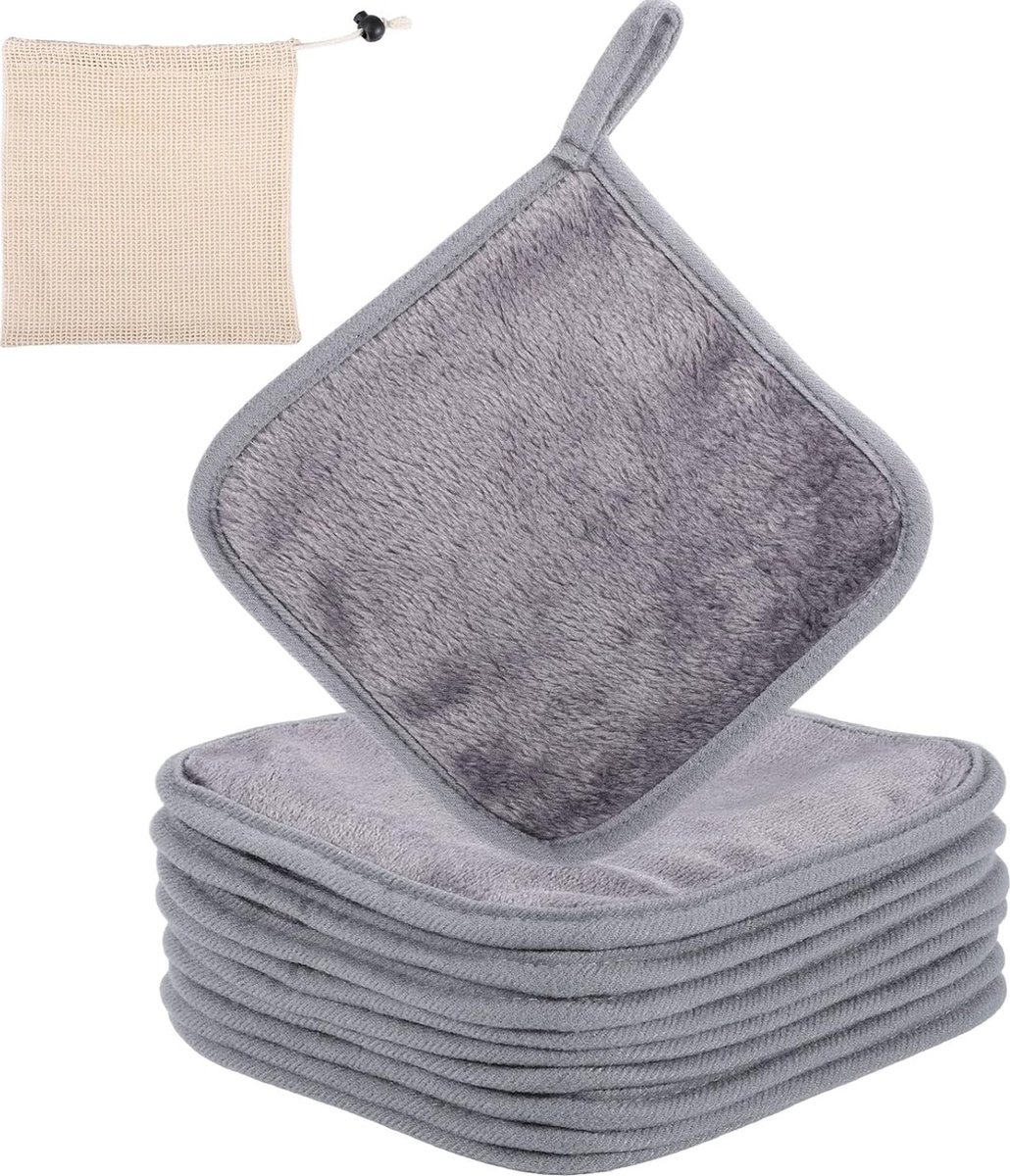 Goedkoopste Herbruikbare Reinigingsdoekjes van Microvezel - Set van 9 Stuks met Opbergzak - Grijs