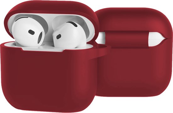 Case Geschikt voor AirPods 4 Hoesje Siliconen Hoes Cover - Hoes Geschikt voor Apple AirPods 4 Case Siliconen - Donkerrood