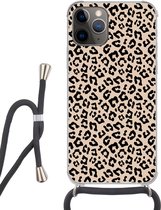 Étui de téléphone adapté à iPhone 12 pro bandoulière - Imprimé léopard - Zwart - Marron - Imprimé animal - Siliconen - Bandoulière - Coque arrière avec cordon - Étui de téléphone avec cordon - Étui avec corde Étui de téléphone