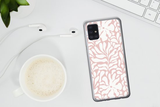Coque de téléphone compatible avec Samsung Galaxy A52 5G - Fleurs - Motif - Rose - Wit - Coque de téléphone en Siliconen Coque de téléphone