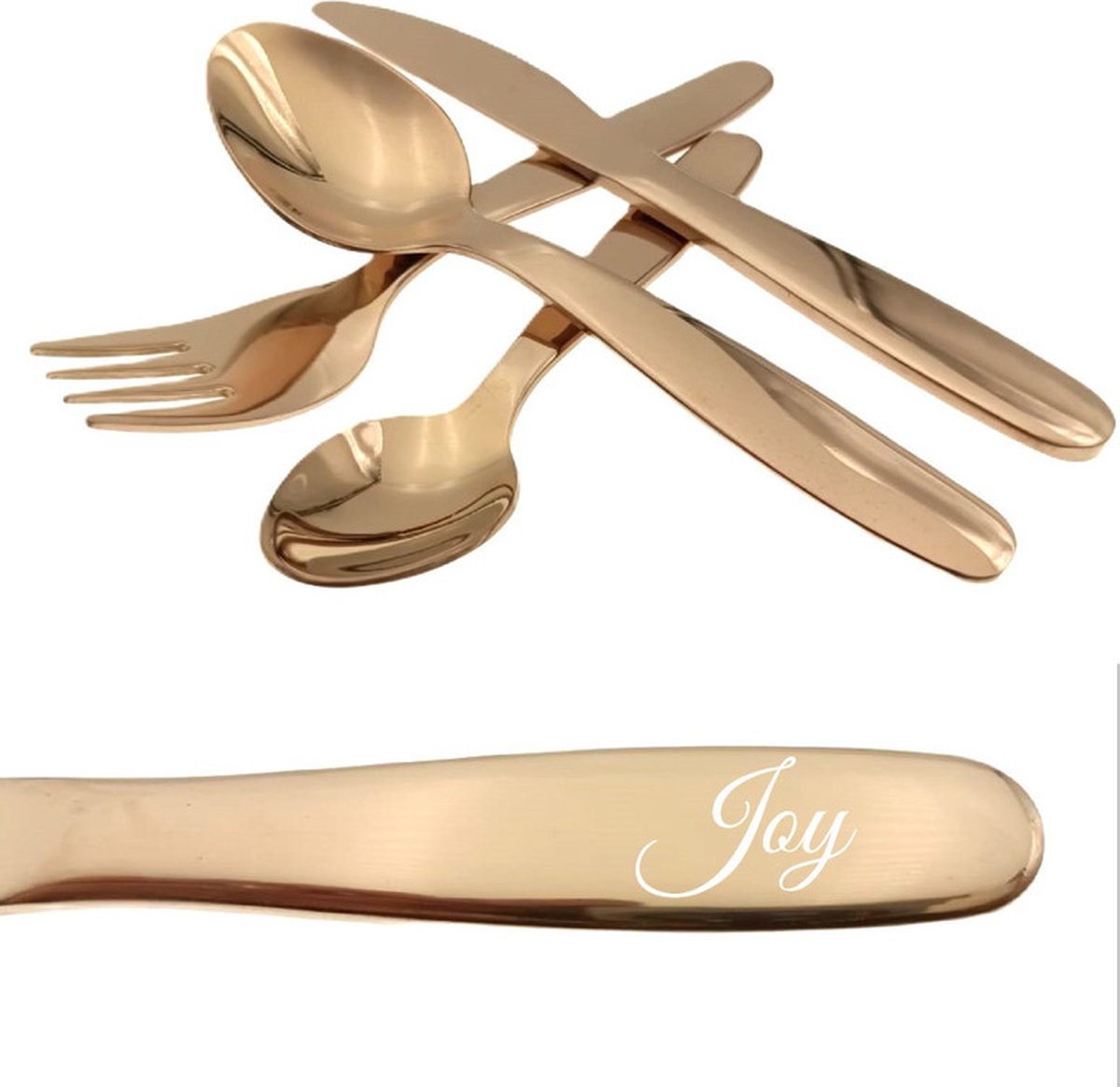 Goedkoopste Kinderbestek Met Naam Gravering - Joy - Rosegoud