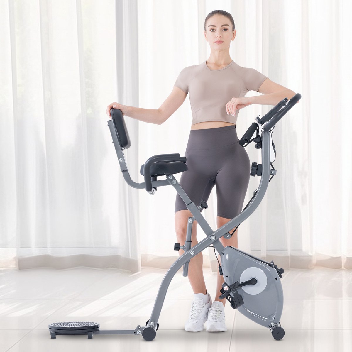 Afbeelding 2 van Opvouwbare hometrainer met APP - hometrainer - 10 magnetische weerstandsniveaus voor cardiofitness - verstelbare zitting