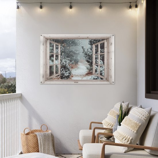 Poster de jardin Forêt - Hiver - Arbres - Nature - Chemin - Transparent - Wit - 120x80 cm - Toile de jardin - Poster extérieur