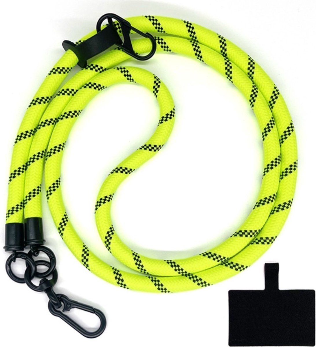 Coverup Crossbody Telefoonkoord 120cm met Sleutelhanger - 10mm Polyester Koord - Fluo Geel