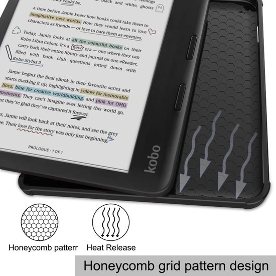 e-Reader Hoesje Origami Book Case met Wake/Sleep-functie - Kobo Libra Colour Hoesje - Rood van EasyAcc — afbeelding 4