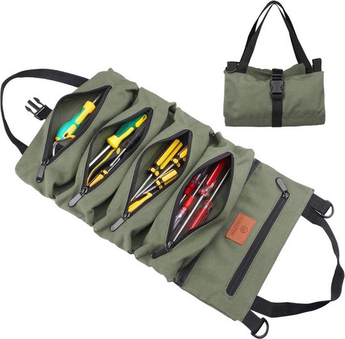 Oprolbaar etui - Oprolbare tas met sleutel - Multifunctionele canvas gereedschapsorganizer - Groen