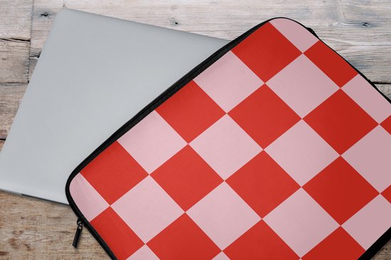 Housse pour ordinateur portable 15,6 pouces - Motif damier - Rouge - Rose - Blocs - Housse pour ordinateur portable - Dimensions intérieures 37x26 cm - Dos noir