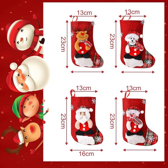 XLZJYIJ Kerstsok, set van 8 stuks, kerstsok, schoorsteen kerstsok, kerstsok om te vullen en op te hangen voor kerstdecoratie of DIY