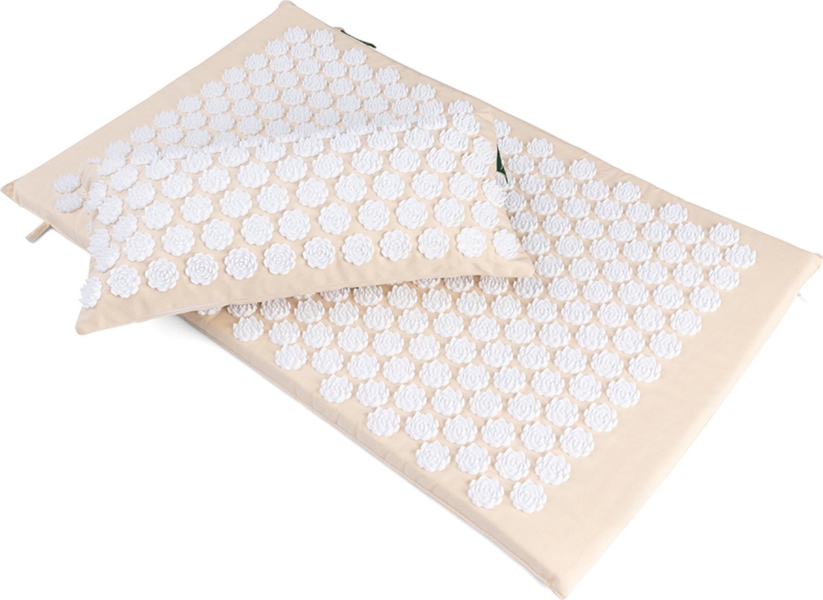 Goedkoopste MindBaas - Spijkermat - Spijkerkussen Deluxe Set - Crème - 74 x 44 cm - Acupressuur Mat - Shakti Mat - Massage Mat
