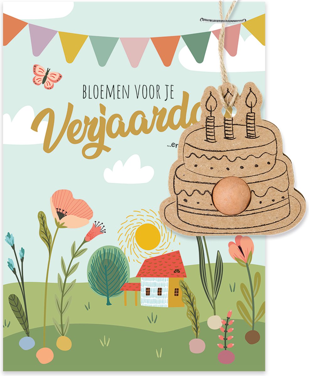 Blossombs Verjaardagskaart met Zaadbom - Bloemen voor je verjaardag - Hanger met Bloembommetje