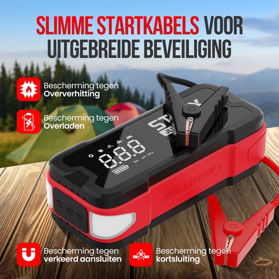 Strex 12V Jumpstarter voor Auto & Motor met Compressor - 4000A / 24.000 mAh - 5-in-1 Starthulp met Compressor, Powerbank, LED Zaklamp en SOS Noodlicht - Jump Starter - Incl. Hardcover