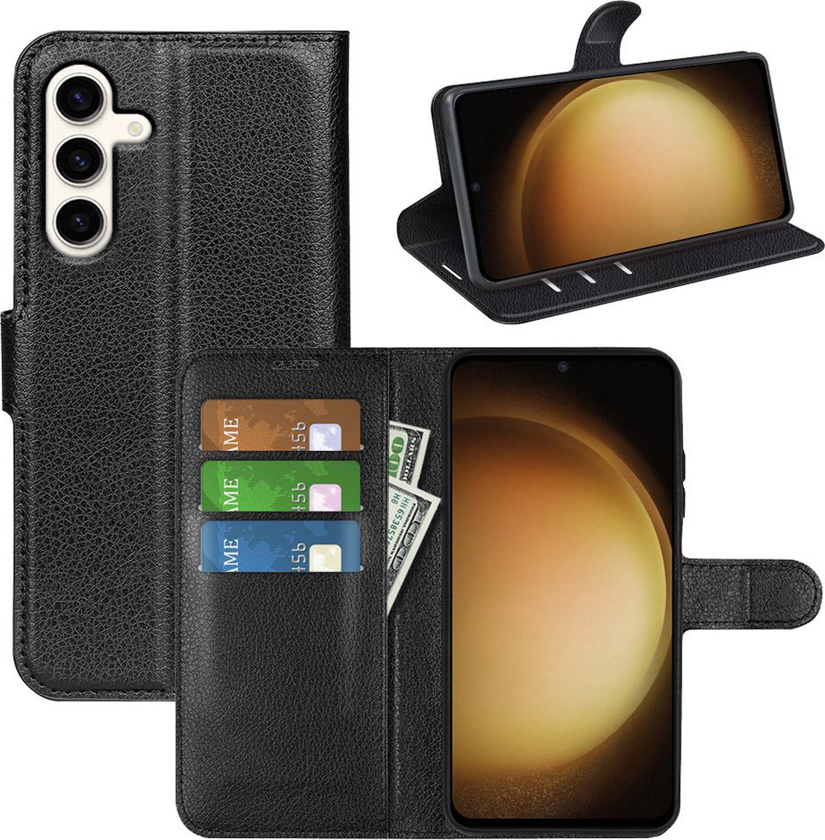 MobyDefend Hoesje - Geschikt voor Samsung Galaxy S24 Plus (S24+) - Kunstleren Wallet Book Case (Sluiting Voorkant) - Zwart