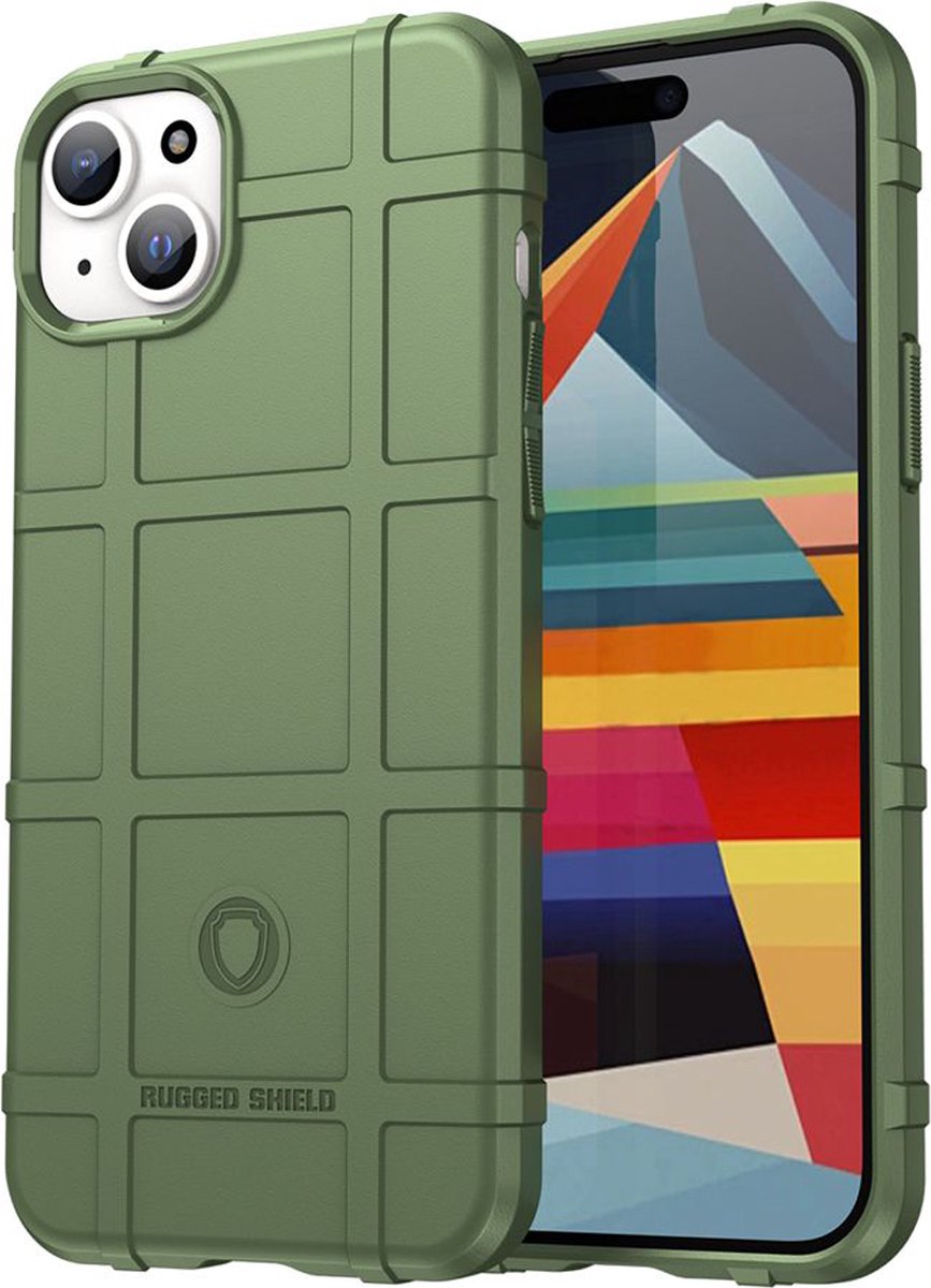 MobyDefend Hoesje - Geschikt voor iPhone 15 Plus - Rugged Shield TPU Backcover - Groen