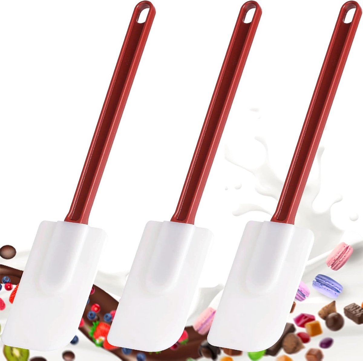 JGS ® Set van 3 Hittebestendige Siliconen Spatels voor Bakken en Koken met Nylon Handvat