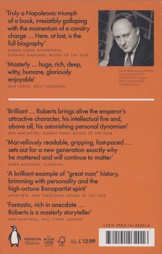 Dos d'un livre avec des citations et une photo d'Andrew Roberts. Texte en anglais.