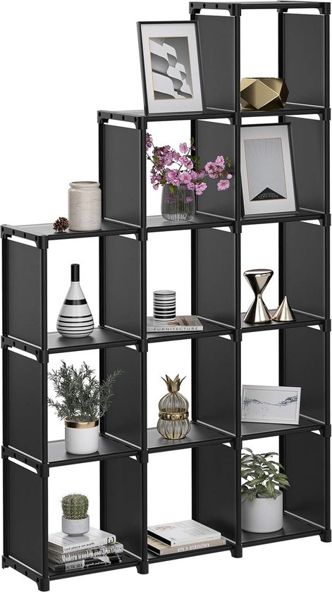 MIRA Home - Boekenkast - Stellingkast - Vakkenkast - Boekenrek - Zwart - 105x30x140