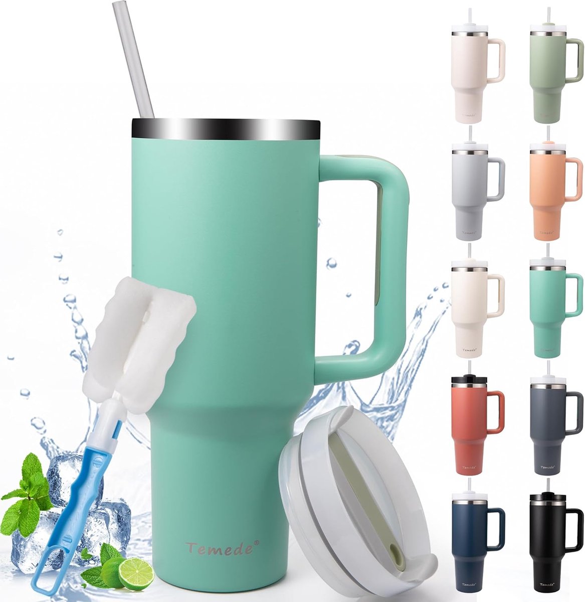 Goedkoopste Inovra ® Stijlvolle Thermosbeker met Handvat en Rietje, 1.2 L, Ideaal voor Koude en Warme Dranken