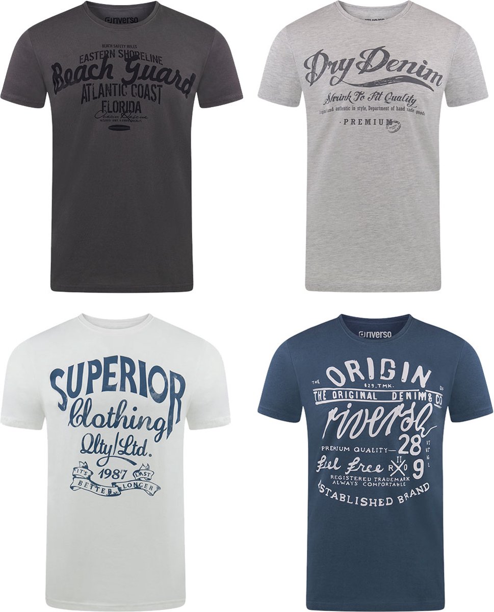 riverso Heren T-Shirt RIVLeon 4 Pack regular fit Veelkleurig S Ronde Hals Volwassenen - gemaakt van 100% katoen