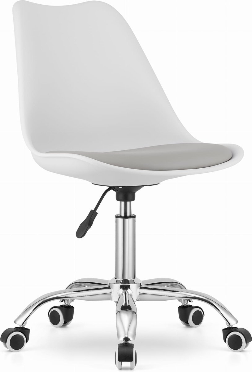 ALBA Bureaustoel Grijs-Wit, Ergonomisch Design, Verstelbare Zithoogte, Chrome Basis. Perfect voor Kinderkamer of Kantoor. Max. 110 kg