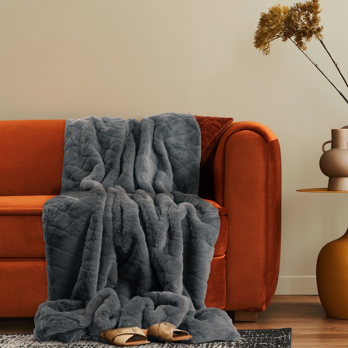 Paco Home Decoratieve Woonkamer Deken Knusse Sprei Bank Deken Wasbaar Slaapkamer Antraciet