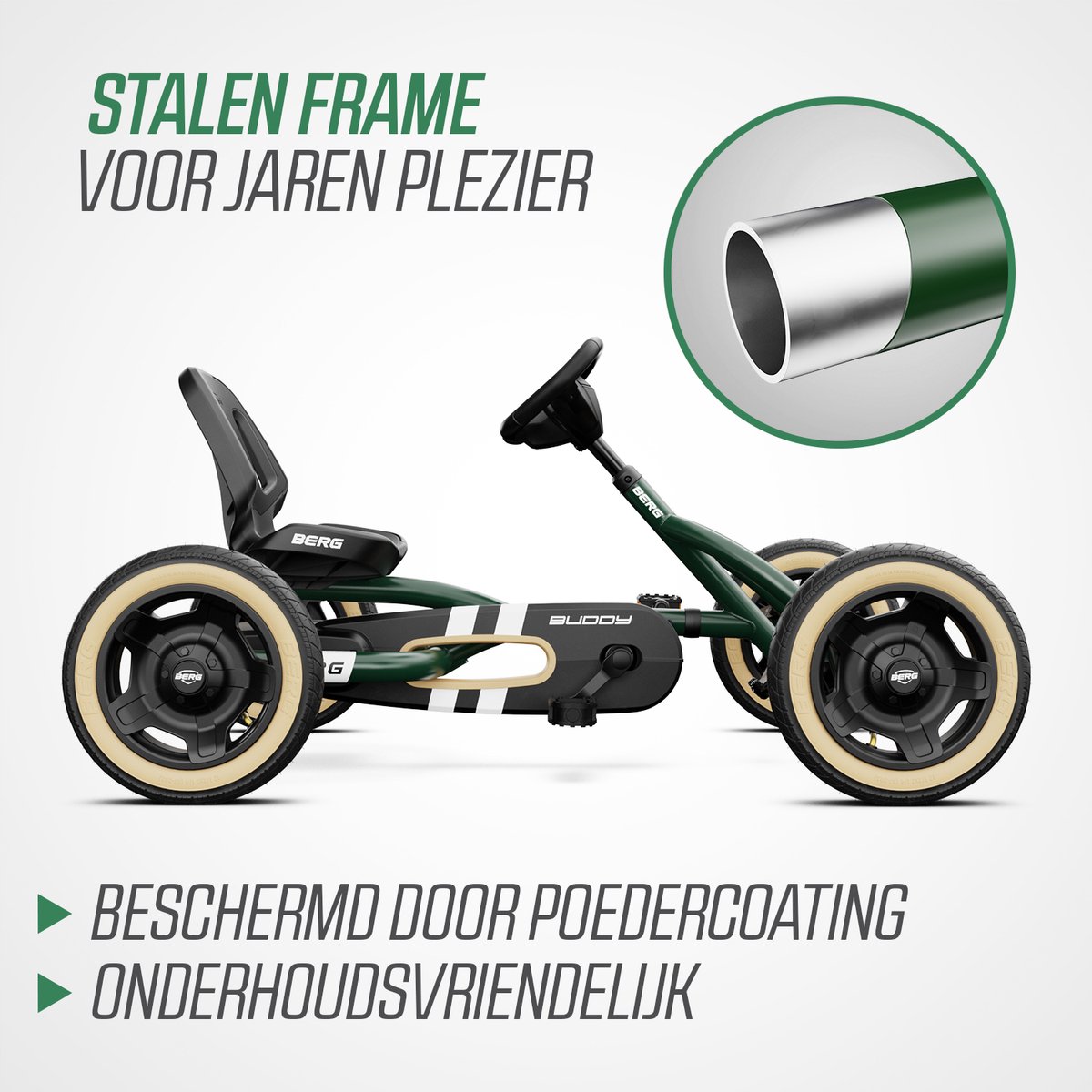 BERG Buddy Retro Green Skelter - 3+ Jaar - Vrijloopautomaat - Verstelbare Stoel - Groen — afbeelding 6