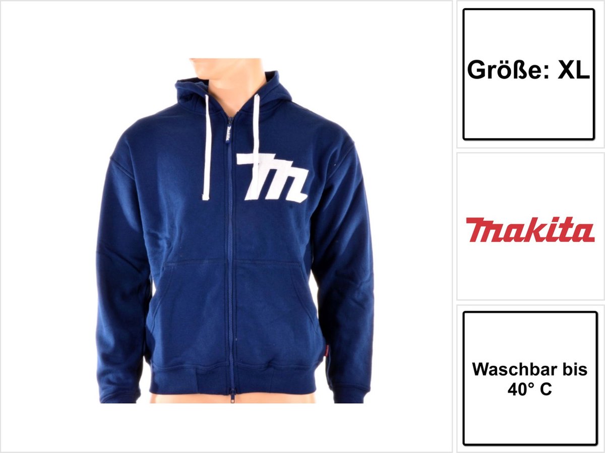 Makita hoodie met rits maat XL ( 98P145XL ) kleur blauw