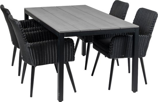 Foto: 5 delige tuinset 4 pisa stoelen black 160cm cyprus tuintafel grey 
