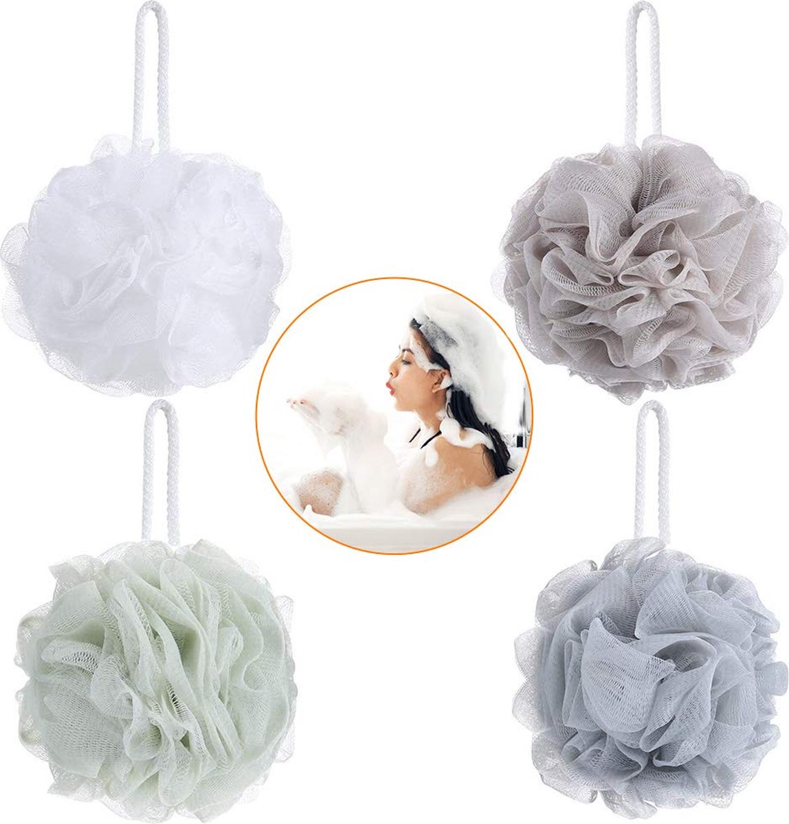 La'Moussawi ® Badspons Set van Vier voor Luxe Douche-ervaring met Masserend Effect